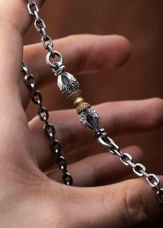 Handcrafted Tibetan Vajra Pendant Necklace – Silver Protection Amulet for Men