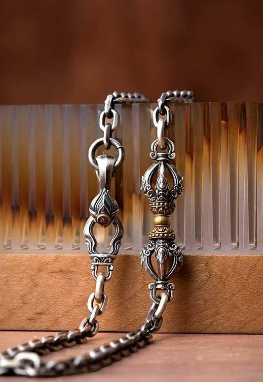 Handcrafted Tibetan Vajra Pendant Necklace – Silver Protection Amulet for Men