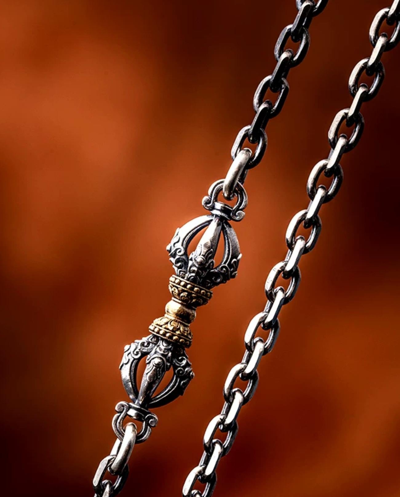 Handcrafted Tibetan Vajra Pendant Necklace – Silver Protection Amulet for Men