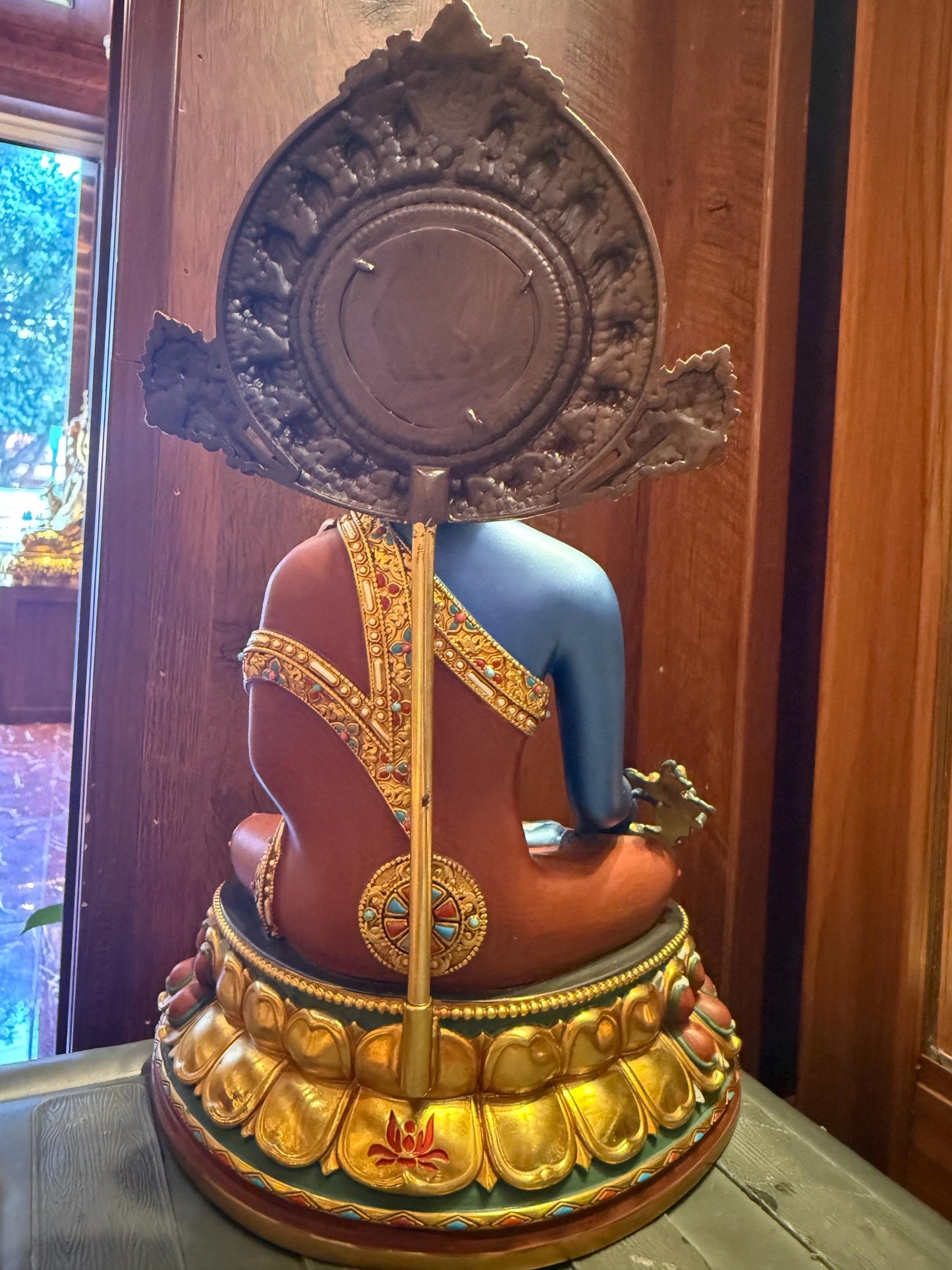 Handcrafted Blue Medicine Buddha Statue – Nepalese Style Tibetan Buddhist Deity with Painted Back Panel (9 inch)