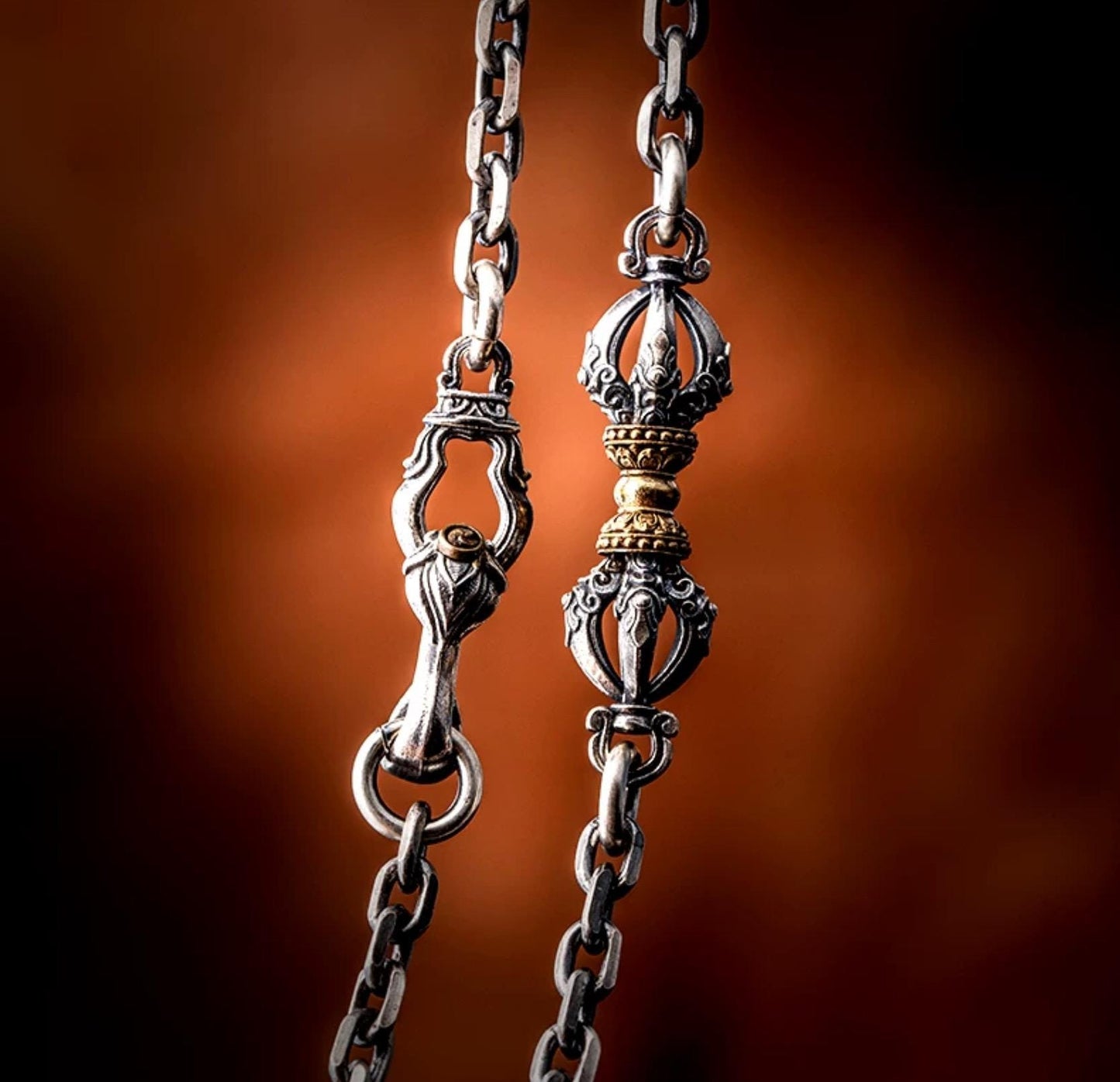 Handcrafted Tibetan Vajra Pendant Necklace – Silver Protection Amulet for Men