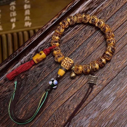 Handcrafted Tibetan Skull Mala Bracelet Yak Bone Amulet Beads