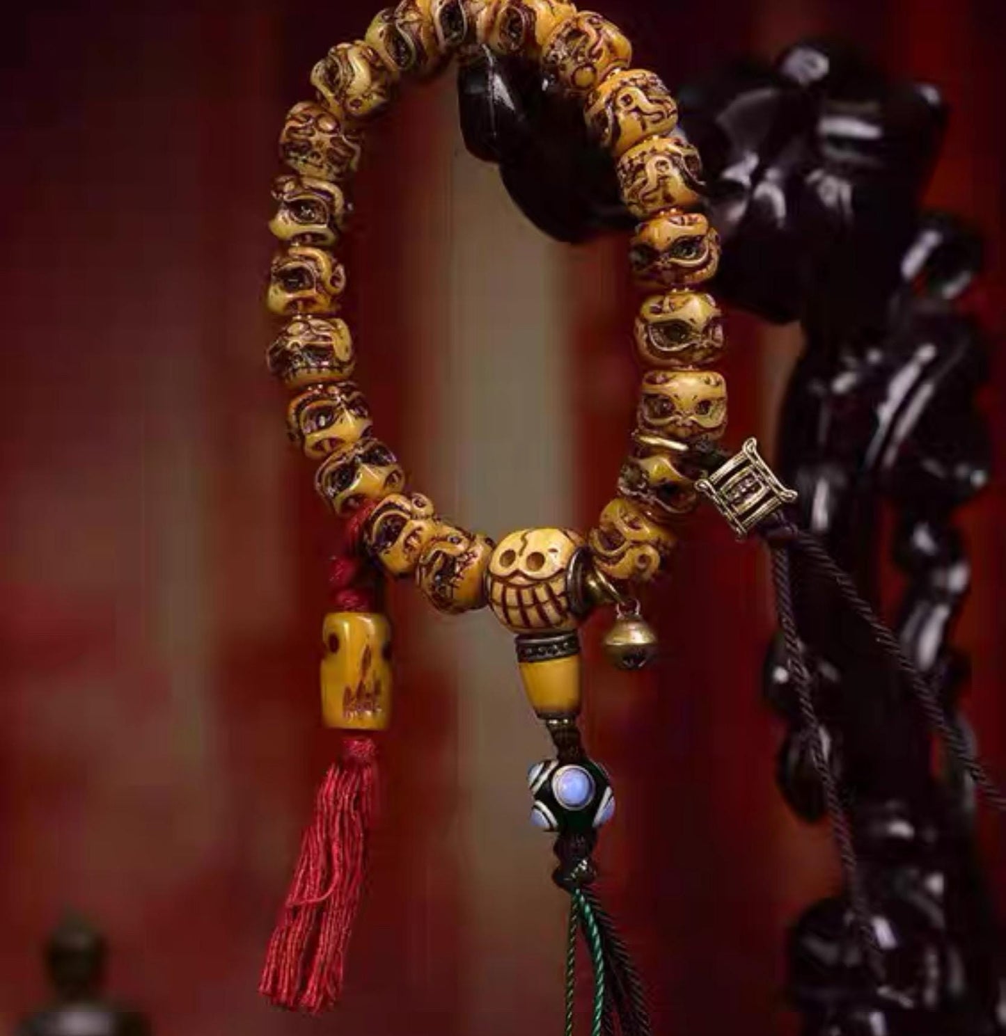 Handcrafted Tibetan Skull Mala Bracelet Yak Bone Amulet Beads