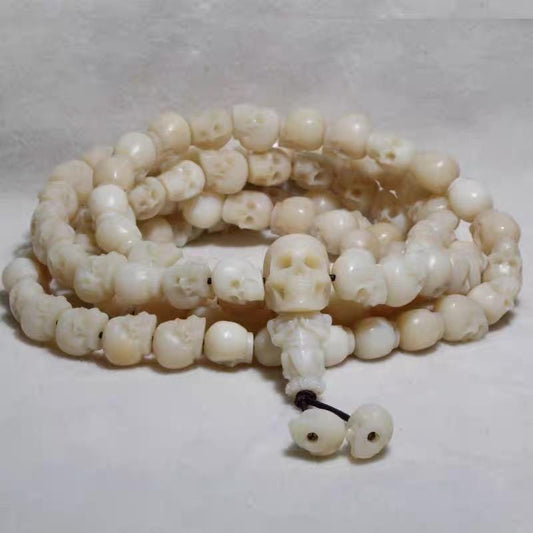 Yak Bone Skull Mala Bracelet: Tibetan Buddhist Prayer Beads