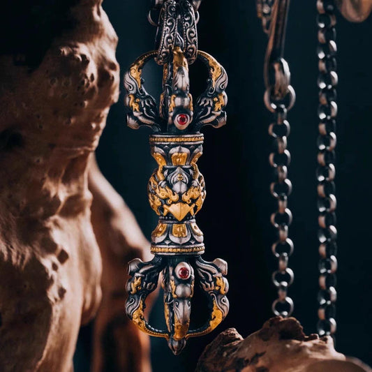 Garuda Vajra Pendant Necklace | Tibetan S925 Silver Gold-Plated Amulet | Men’s Spiritual Jewelry