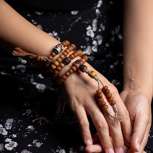 Handcrafted Yak Bone Mala Bracelet: Tibetan Prayer Beads, Spiritual Jewelry