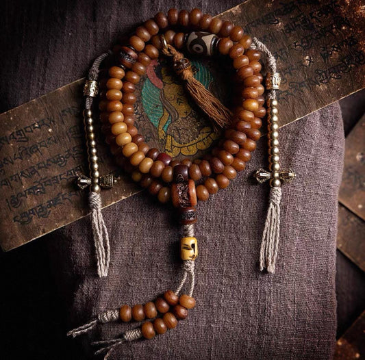 Handcrafted Yak Bone Mala Bracelet: Tibetan Prayer Beads, Spiritual Jewelry