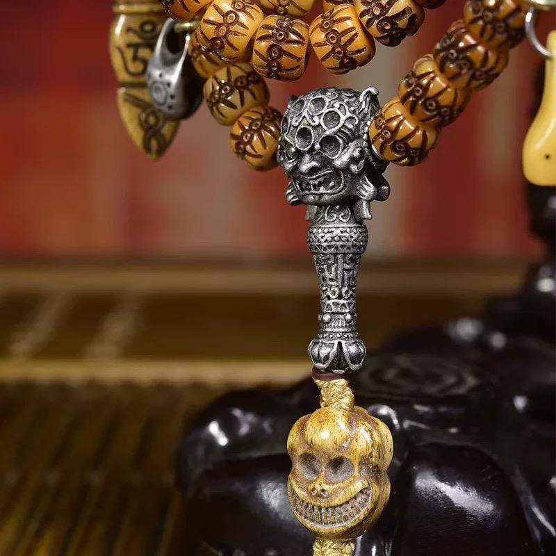 Handcrafted Reclaimed Yak Bone Tibetan Mala: Meditation Necklace Bracelet