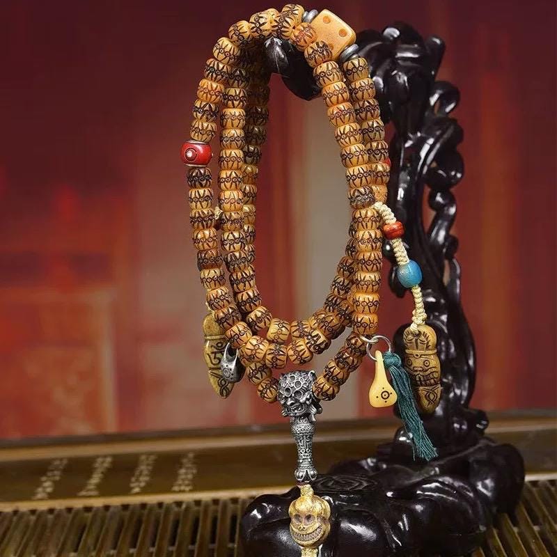 Handcrafted Reclaimed Yak Bone Tibetan Mala: Meditation Necklace Bracelet