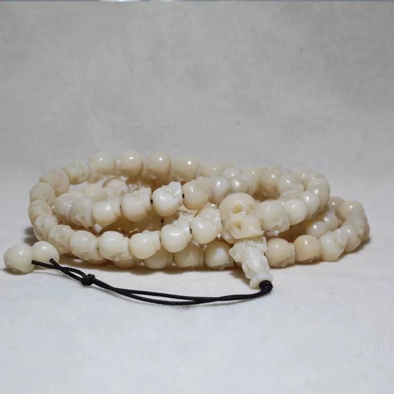 Yak Bone Skull Mala Bracelet: Tibetan Buddhist Prayer Beads