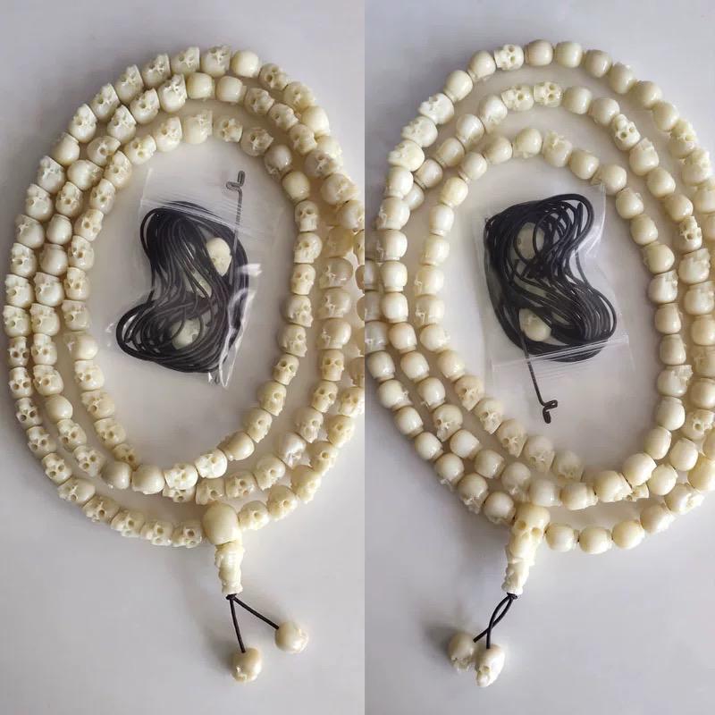 Yak Bone Skull Mala Bracelet: Tibetan Buddhist Prayer Beads