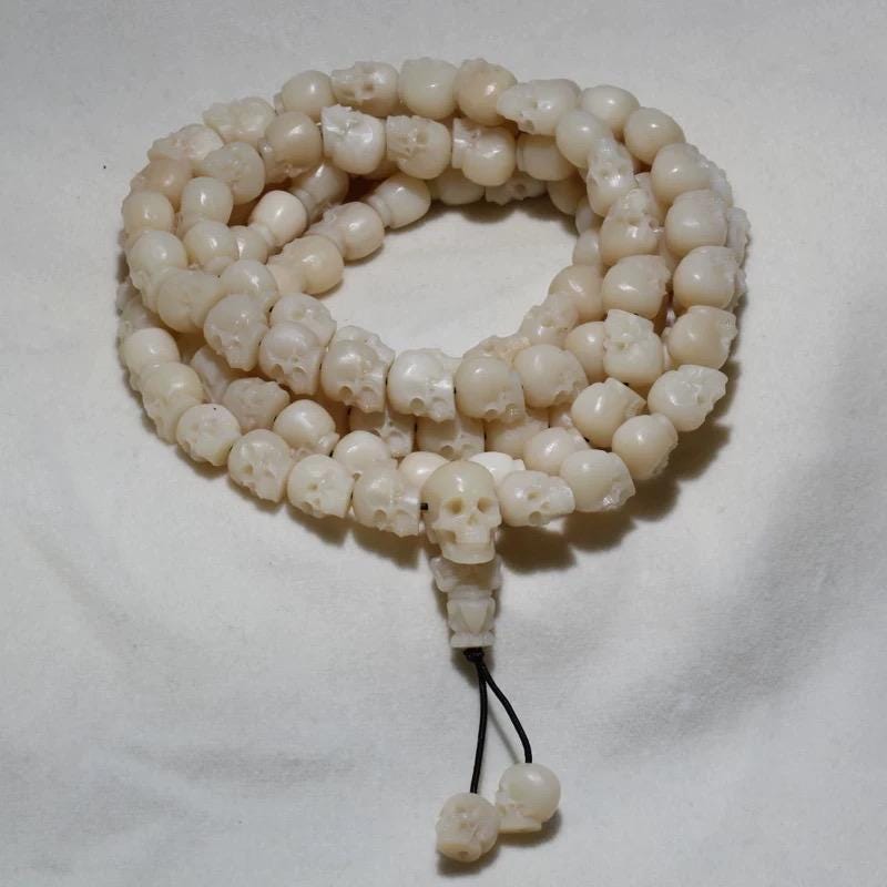 Yak Bone Skull Mala Bracelet: Tibetan Buddhist Prayer Beads