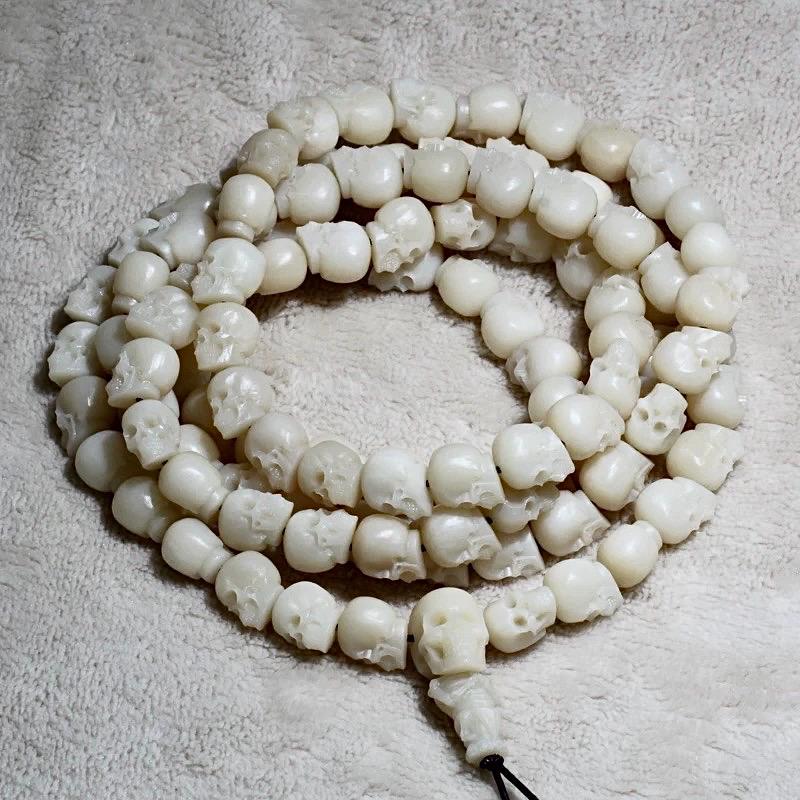 Yak Bone Skull Mala Bracelet: Tibetan Buddhist Prayer Beads