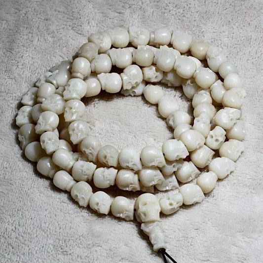 Yak Bone Skull Mala Bracelet: Tibetan Buddhist Prayer Beads