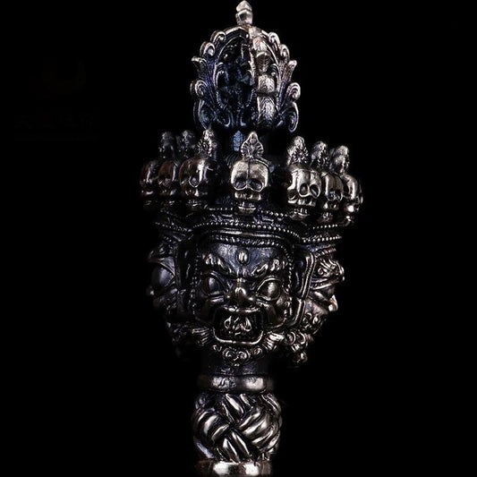 White Handcrafted 8.5” Phurba Vajra Dagger Vintage Handmade Nepal Tibetan Pure Brass Amulet