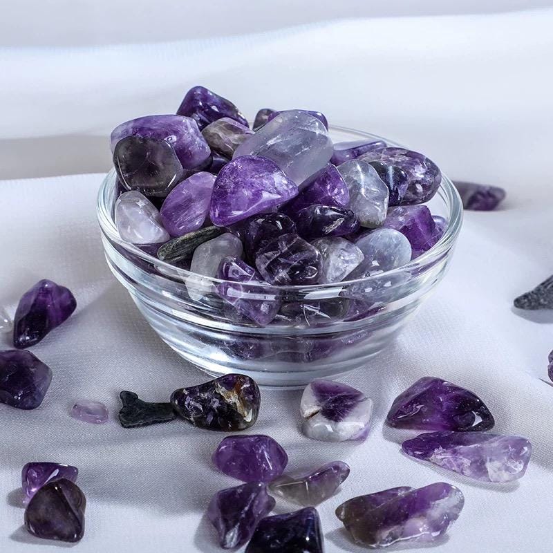 Mandala Offering Gem Stones Set, Amethyst Ritual Crystals for Tibetan Buddhist Practice