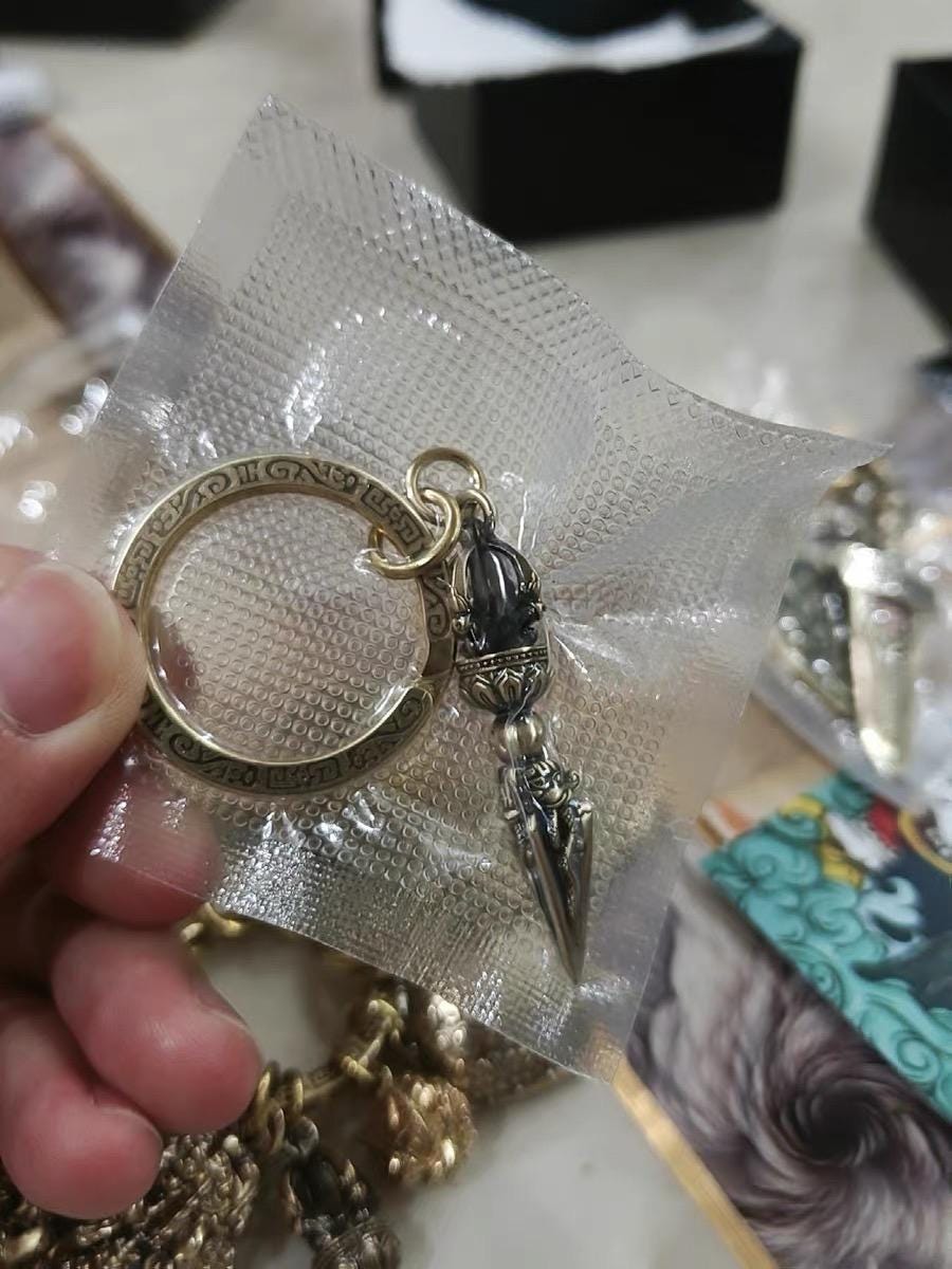 Vajra Keychain Pendant | Brass Buddhist Amulet w/ Free keychain