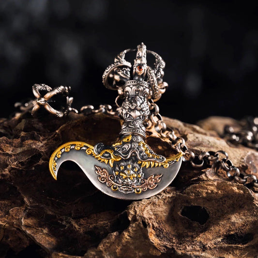 Tibetan Mahākāla Vajra Axe Pendant Sterling Silver Amulet Necklace