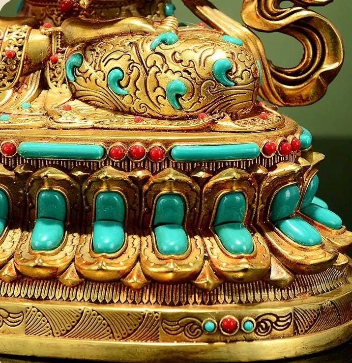 Vajrasattva Statue | Full Gilded Copper Buddha with Gem Inlay | Tibetan Buddhist Home Altar Decor