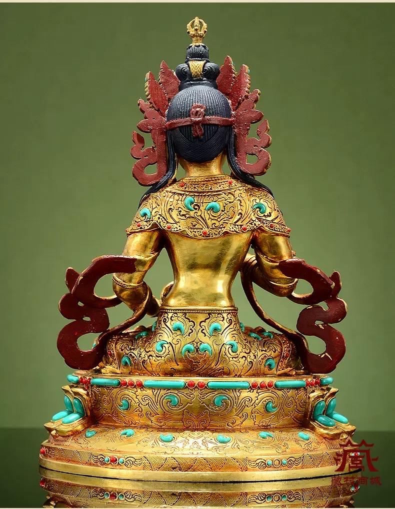 Vajrasattva Statue | Full Gilded Copper Buddha with Gem Inlay | Tibetan Buddhist Home Altar Decor