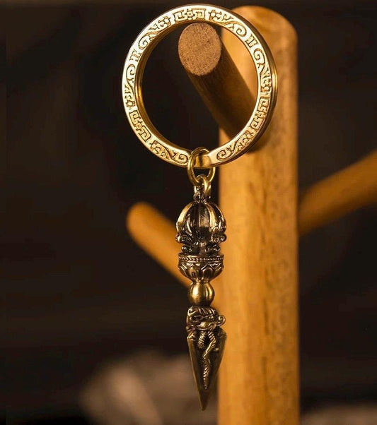 Vajra Keychain Pendant | Brass Buddhist Amulet w/ Free keychain