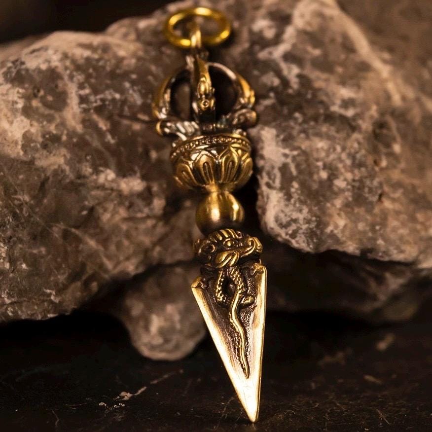 Vajra Keychain Pendant | Brass Buddhist Amulet w/ Free keychain