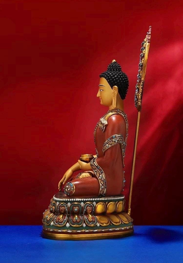 Handcrafted Shakyamuni Buddha Statue: Tibetan Brass Deity
