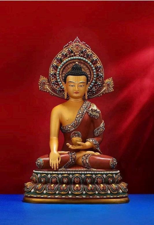 Handcrafted Shakyamuni Buddha Statue: Tibetan Brass Deity