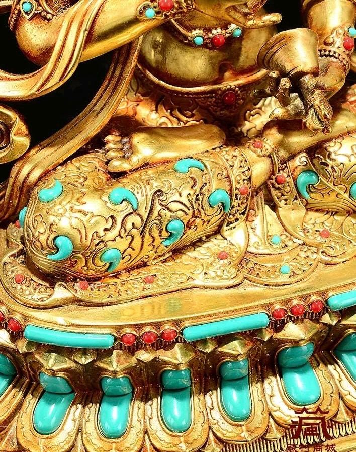 Vajrasattva Statue | Full Gilded Copper Buddha with Gem Inlay | Tibetan Buddhist Home Altar Decor