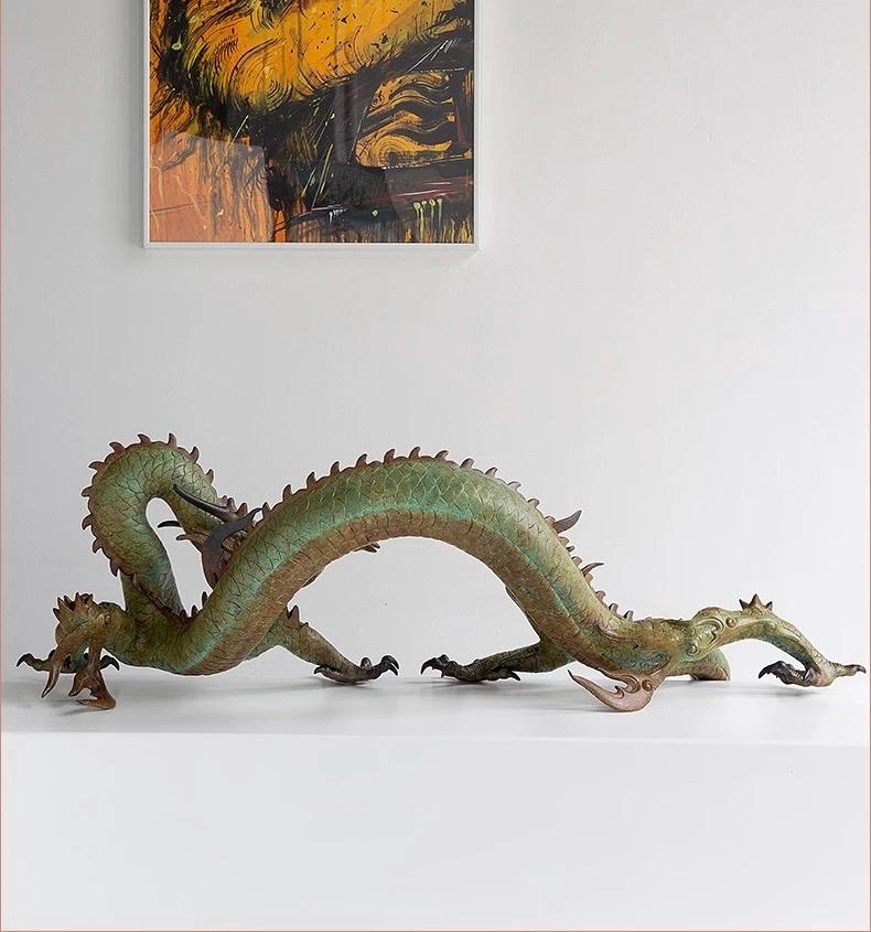 LARGE Handcrafted Brass Dragon Statue: Tibetan Feng Shui Decor