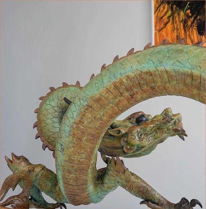 LARGE Handcrafted Brass Dragon Statue: Tibetan Feng Shui Decor
