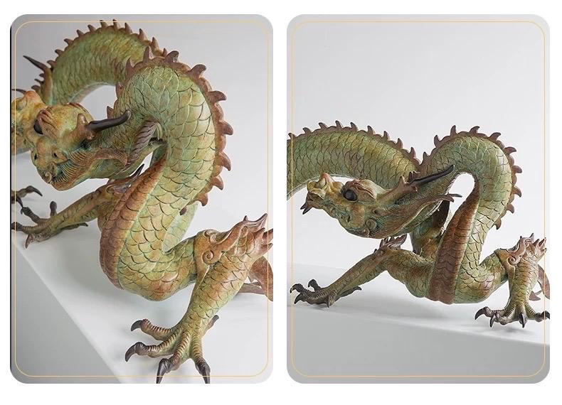 LARGE Handcrafted Brass Dragon Statue: Tibetan Feng Shui Decor