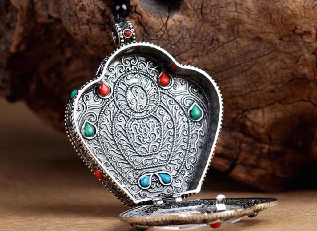 Tibetan Ghau Prayer Box Necklace | Buddhist Amulet Pendant | Handmade Brass Ghau Locket