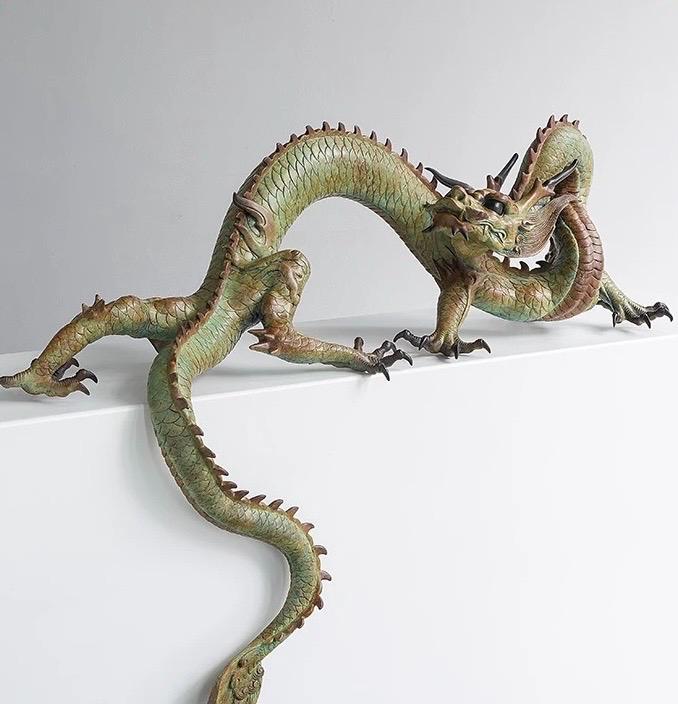 LARGE Handcrafted Brass Dragon Statue: Tibetan Feng Shui Decor