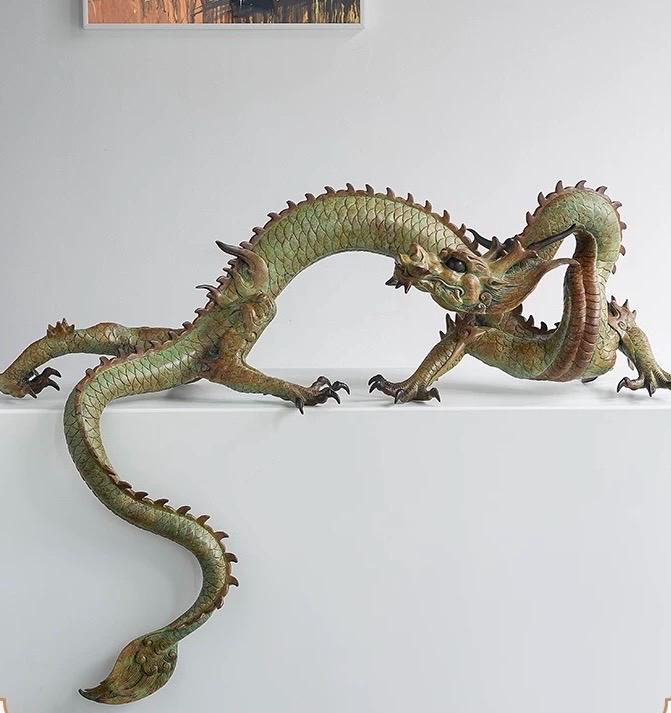 LARGE Handcrafted Brass Dragon Statue: Tibetan Feng Shui Decor