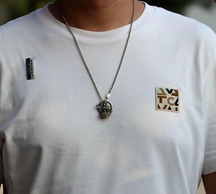 Silver Manjushri Bodhisattva Pendant with gold plated parts