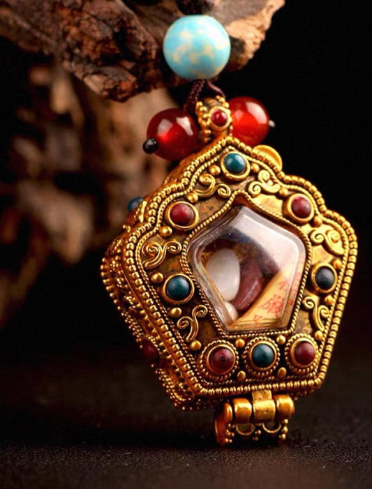 Tibetan Ghau Prayer Box Necklace | Buddhist Amulet Pendant | Handmade Brass Ghau Locket