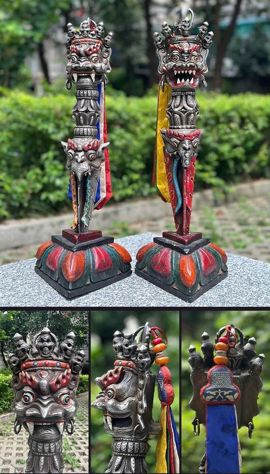 Handcrafted Nepalese Phurba Dagger Statue with Base | Vintage Aged Finish