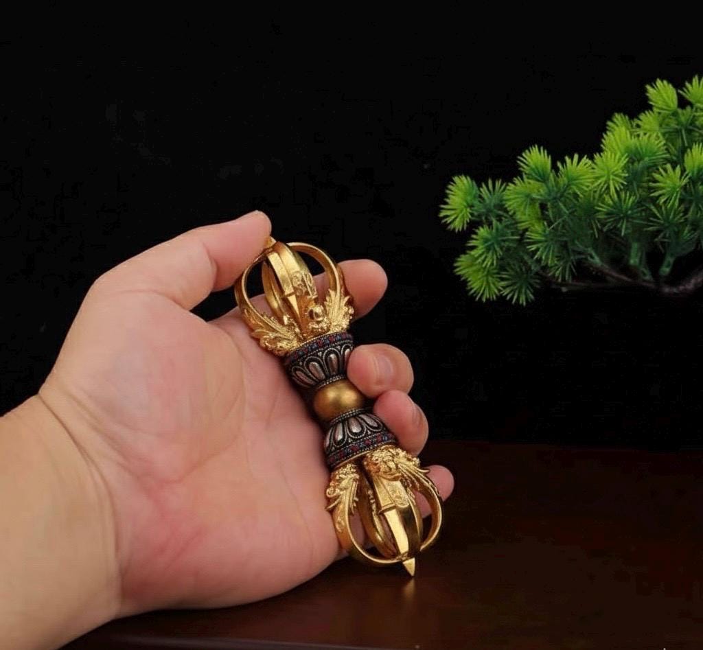 Tibetan Pure Brass 5-Prong & 9-Prong Vajra Dorje Handpiece, Buddhist Ritual Artifact, Handcrafted Spiritual Protection Decor