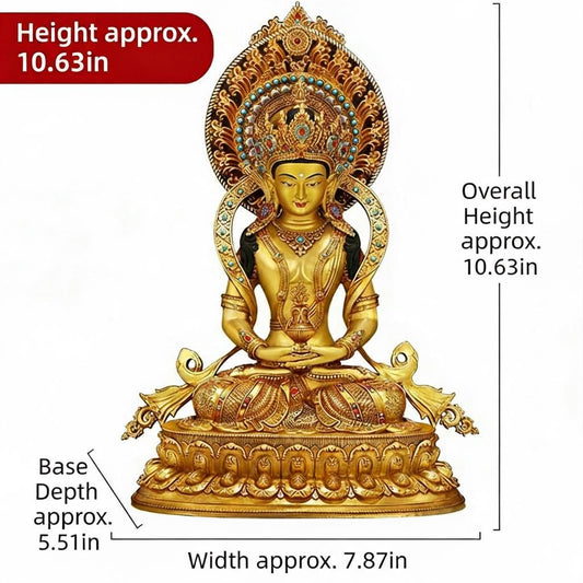 Amitayus Buddha Statue Nepal Gold Gilt Copper Long Life Buddha Statue Tibetan Buddhist Decor Buddha for Altar Home Meditation 10.6"-21.6"