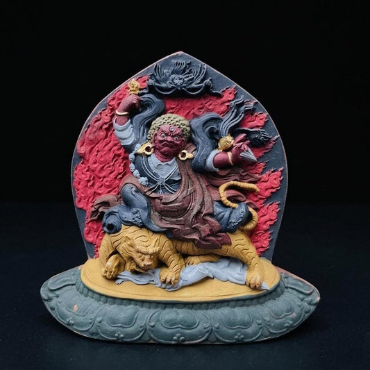 Tibetan Tsa Tsa Guru Dragpo Statue: Handmade Sacred Clay Amulet from Jonang Dzambala, Consecrated with Thousands of Holy Relics