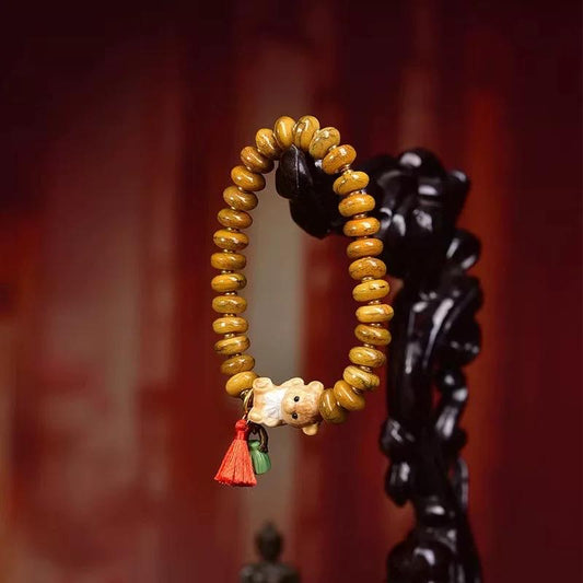 Tibetan Yak Bone Medicine Bead Bracelet, Green Agate Netsuke & Turquoise, Mala Beads, Hand-Carved Prayer Beads, Healing Jewelry, Zen Gift
