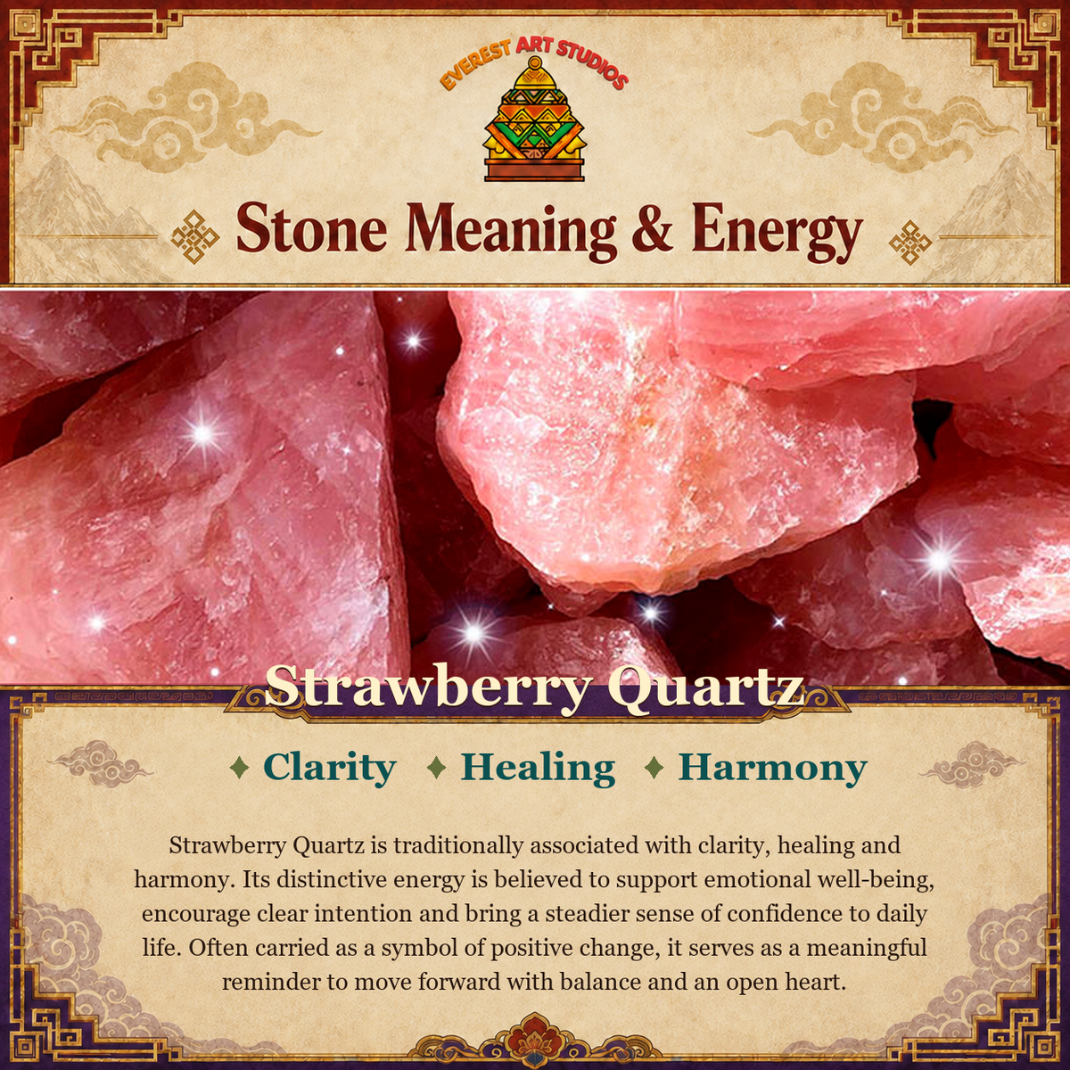 Everest Art Studios Strawberry Quartz stone meaning and energy