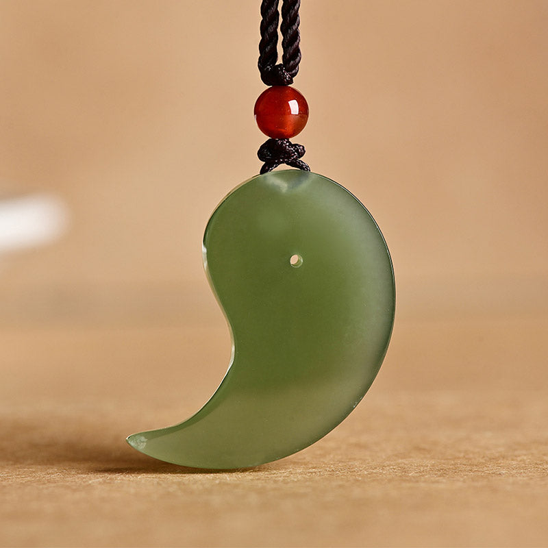 EverestArtstudios Yin Yang White Jade Cyan Jade Protection Blessing Necklace String Pendant