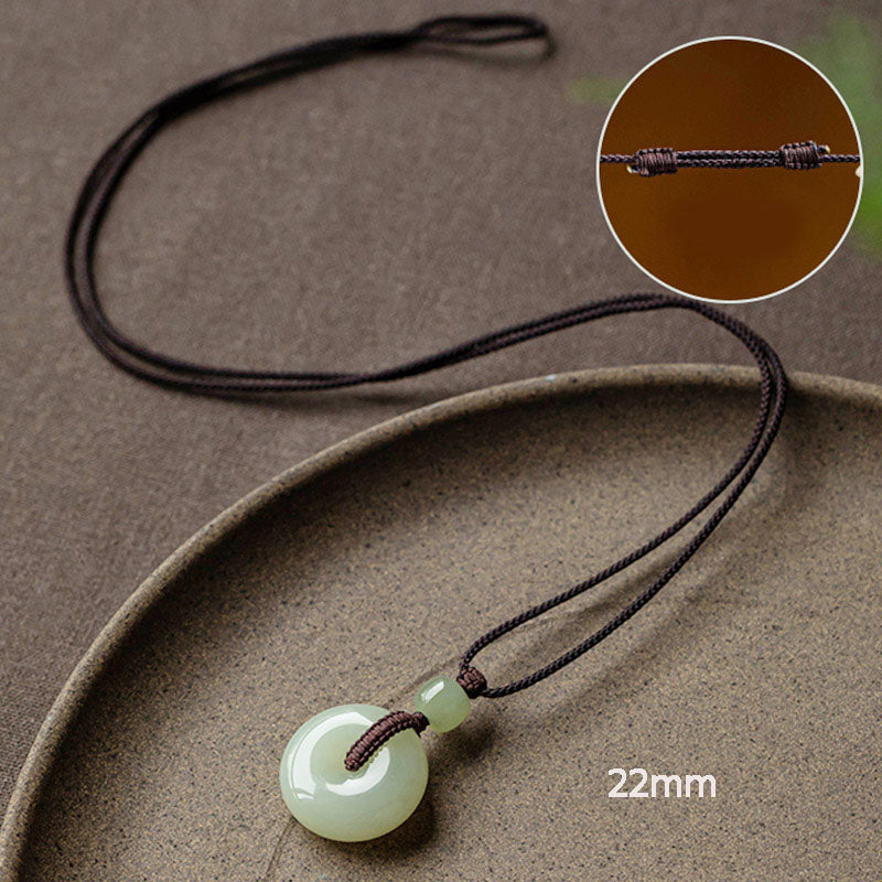 EverestArtstudios Natural Round Jade Peace Buckle Luck Prosperity Necklace Pendant