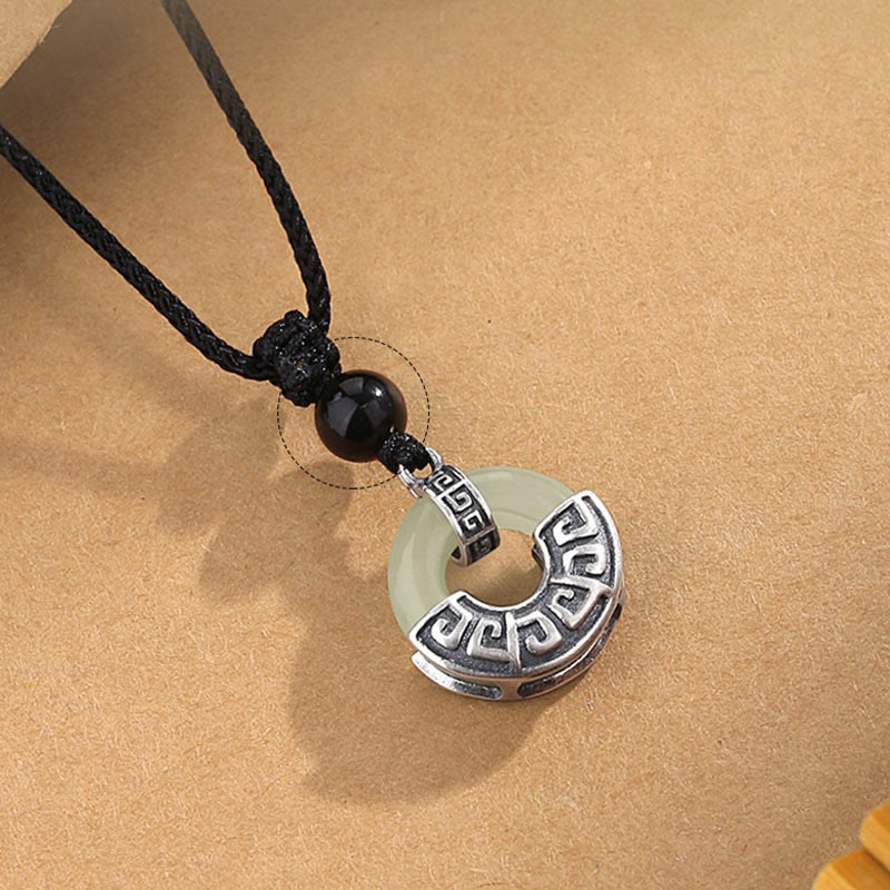 EverestArtstudios 925 Sterling Silver Natural Hetian Jade Peace Buckle Prosperity Necklace Pendant
