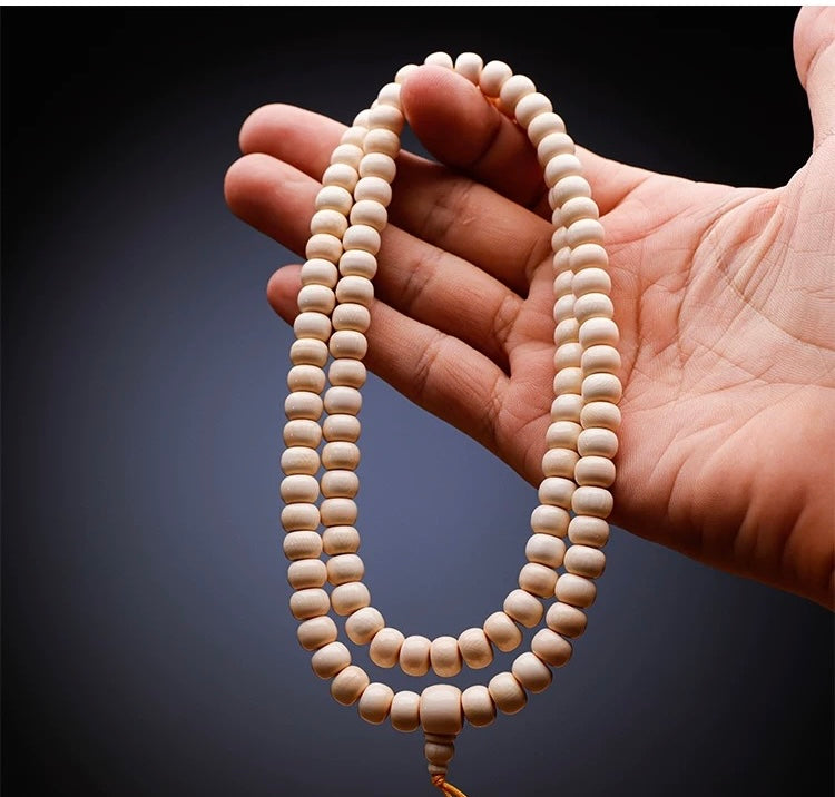 EverestArtStudios Natural Reclaimed Mammoth Ivory 108 Prayer Beads Bracelet & Mala Necklace, 8×6mm (0.31 × 0.24 inches) Handcrafted Buddhist Meditation Beads