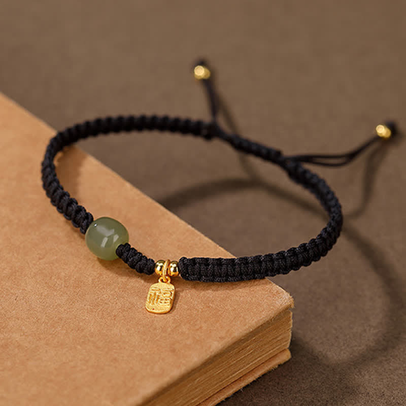 EverestArtstudios 925 Sterling Silver Hetian Jade Blessing Wealth Red String Bracelet