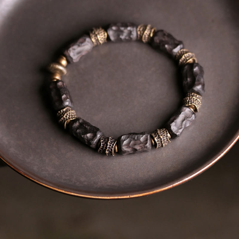 Buddha Stones Tibetan Ebony Wood Copper Calm Peace Bracelet