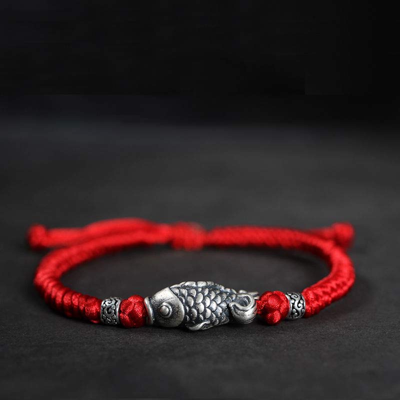 EverestArtstudios Silver Luck Koi Fish Braided String Bracelet